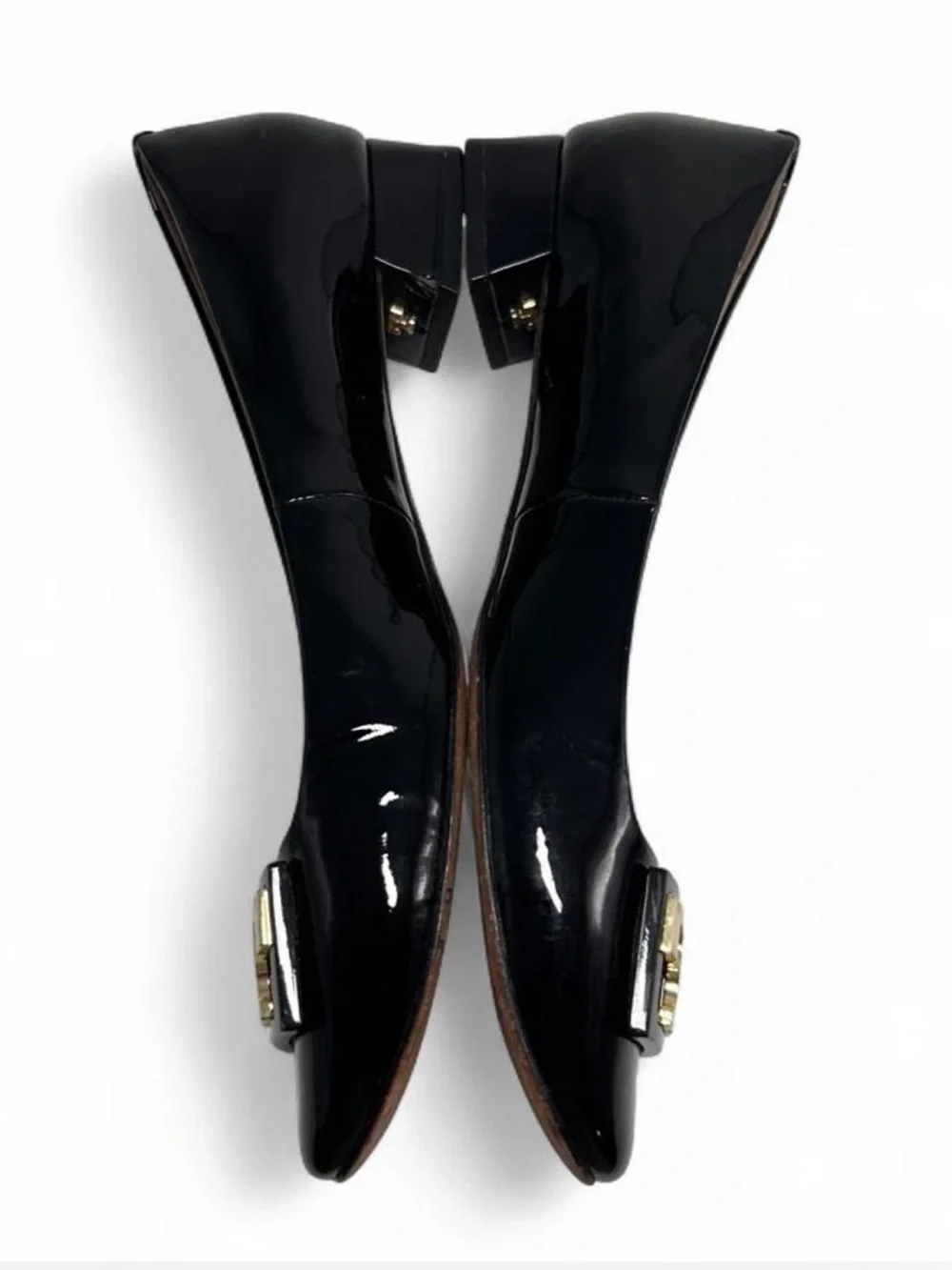 Tory Burch Gigi Pumps, glossy black patent leather, classic round toe, 